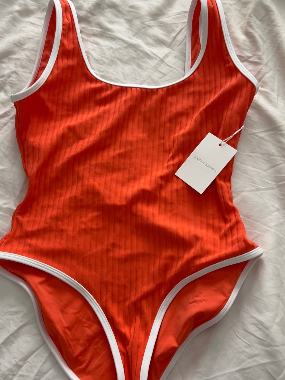 SOLID & STRIPED Red Ribbed One-Piece with White Trim